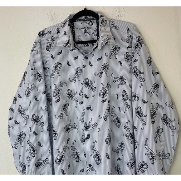 Visconti Black Shirt 2XLT Long Sleeve Button Down Light Blue Floral - Picture 4 of 10